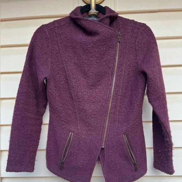 Halogen dark maroon diagonal zipper long sleeved sweater, side pockets, XS - Picture 4 of 9
